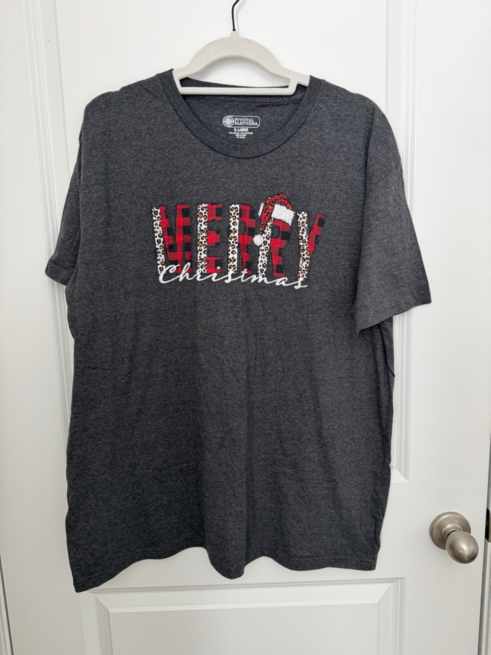 PIONEER Charcoal Short Sleeve Tee with Red Plaid & Leopard Graphic